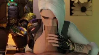 Ashe deepthroats a big cock at home