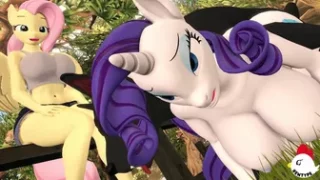 Fluttershy's doggy got Rarity's ass-hypnotized