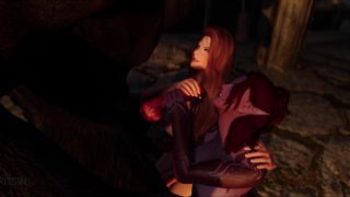 Two foot babes worship werewolf cock