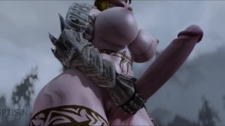 Powerful Futanari Warrior Jerking off her big cock