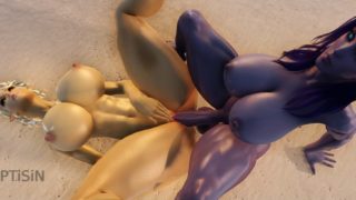 Dark Futanari Elf fucks High Elf with her big cock