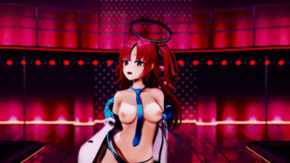 Blue Archive Hayase Yuuka Half Nude No Bra Dance Queencard Hentai MMD 3D Red Hair
