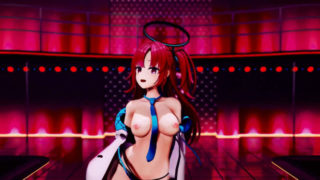Blue Archive Hayase Yuuka Half Nude No Bra Dance Queencard Hentai MMD 3D Red Hair